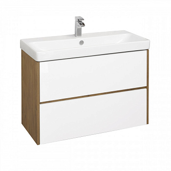 Тумба СКАНДИ 90, белая, дуб рустикальный (под раковину АДРИАНА 90) 