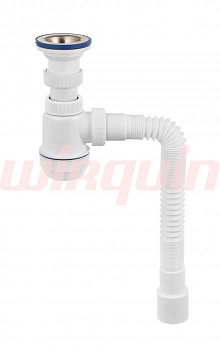 Сифон МИНИ Элит с нержавеющей чашкой D70мм. и гибкой трубой L800мм. (1 1/2- D40/50), VIRPLAST