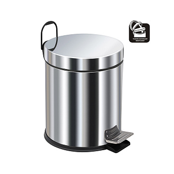 Ведро-контейнер для мусора с педалью 5 л, микролифт,хром,  BERGES