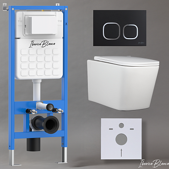 Комплект 3в1 IBERICA BLANCA инсталляция SILENCIO, унитаз TOLEDO ALTO белый, кнопка смыва ESTI-Q черный матовый (IB001.TLA.234.832)