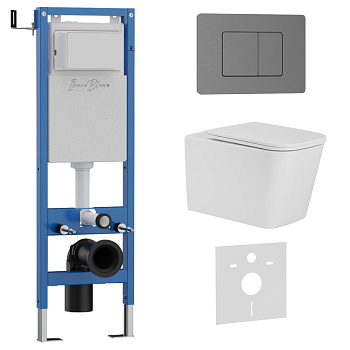 Комплект 3в1 IBERICA BLANCA инсталляция SILENCIO MINI, унитаз TOLEDO ALTO белый, кнопка смыва INOX-C вороненая сталь (IB.001M.TLA.234.1180)