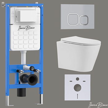 Комплект 3в1 IBERICA BLANCA инсталляция SILENCIO, унитаз BURGOS ALTO белый, кнопка смыва ESTI-Q хром матовый (IB001.BRA.234.834)