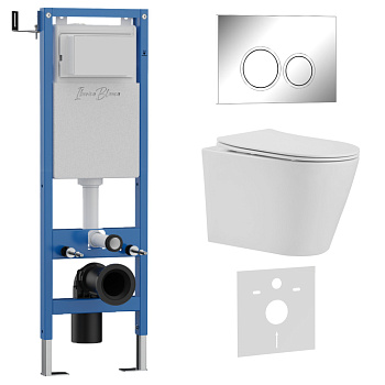 Комплект 3в1 IBERICA BLANCA инсталляция SILENCIO MINI, унитаз BURGOS ALTO белый, кнопка смыва ESTI-O хром глянцевый (IB.001M.BRA.234.823)