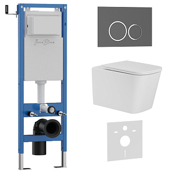 Комплект 3в1 IBERICA BLANCA инсталляция SILENCIO MINI, унитаз TOLEDO ALTO белый, кнопка смыва ESTI-O серый матовый (IB.001M.TLA.234.827)