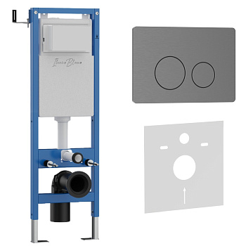 Комплект 2в1 IBERICA BLANCA инсталляция SILENCIO MINI, кнопка смыва INOX-O вороненая сталь (IB.001M.818)