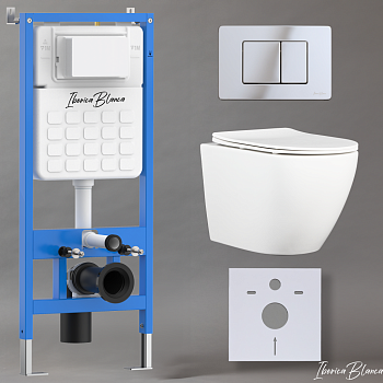 Комплект 3в1 IBERICA BLANCA инсталляция SILENCIO, унитаз BILBAO ALTO белый, кнопка смыва INOX-C хром глянцевый (IB001.BLA.234.1131)