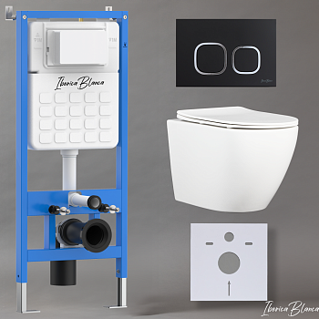 Комплект 3в1 IBERICA BLANCA инсталляция SILENCIO, унитаз BILBAO ALTO белый, кнопка смыва ESTI-Q черный матовый (IB001.BLA.234.832)