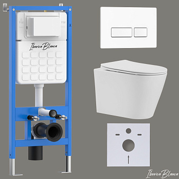 Комплект 3в1 IBERICA BLANCA инсталляция SILENCIO, унитаз BURGOS ALTO белый, кнопка смыва ESTI-R белый глянцевый (IB001.BRA.234.211)
