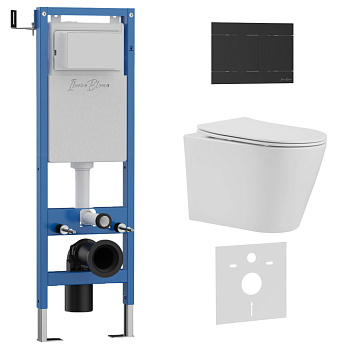 Комплект 3в1 IBERICA BLANCA инсталляция SILENCIO MINI, унитаз BURGOS ALTO белый, кнопка смыва INOX-R черный матовый (IB.001M.BRA.234.1504)