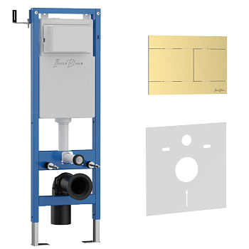 Комплект 2в1 IBERICA BLANCA инсталляция SILENCIO MINI, кнопка смыва INOX-R золото матовое (IB.001М.015.03)