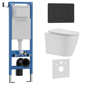 Комплект 3в1 IBERICA BLANCA инсталляция SILENCIO MINI, унитаз BURGOS ALTO белый, кнопка смыва INOX-C черный матовый (IB.001M.BRA.234.112)