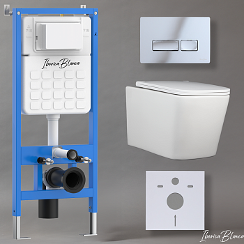 Комплект 3в1 IBERICA BLANCA инсталляция SILENCIO, унитаз TOLEDO ALTO белый, кнопка смыва ESTI-R хром глянцевый (IB001.TLA.234.213)