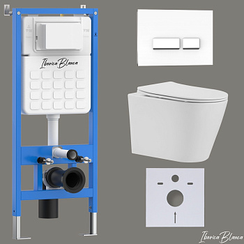 Комплект 3в1 IBERICA BLANCA инсталляция SILENCIO, унитаз BURGOS ALTO белый, кнопка смыва CRYSTAL-R белый глянцевый (IB001.BRA.234.2210)