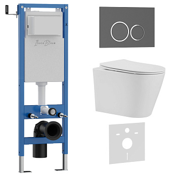 Комплект 3в1 IBERICA BLANCA инсталляция SILENCIO MINI, унитаз BURGOS ALTO белый, кнопка смыва ESTI-O серый матовый (IB.001M.BRA.234.827)