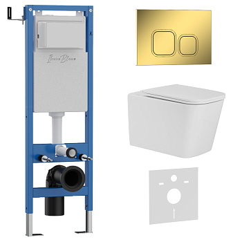 Комплект 3в1 IBERICA BLANCA инсталляция SILENCIO MINI, унитаз TOLEDO ALTO белый, кнопка смыва ESTI-Q золото глянцевое (IB.001M.TLA.234.836)