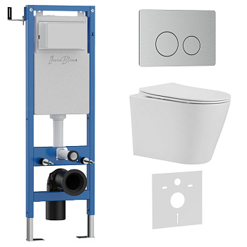 Комплект 3в1 IBERICA BLANCA инсталляция SILENCIO MINI, унитаз BURGOS ALTO белый, кнопка смыва INOX-O хром матовый (IB.001M.BRA.234.8132)