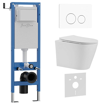 Комплект 3в1 IBERICA BLANCA инсталляция SILENCIO MINI, унитаз BURGOS ALTO белый, кнопка смыва INOX-O белый матовый (IB.001M.BRA.234.811)