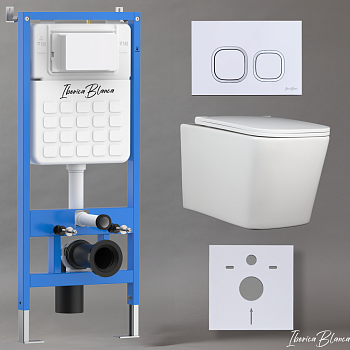 Комплект 3в1 IBERICA BLANCA инсталляция SILENCIO, унитаз TOLEDO ALTO белый, кнопка смыва ESTI-Q белый глянцевый (IB001.TLA.234.831)