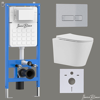 Комплект 3в1 IBERICA BLANCA инсталляция SILENCIO, унитаз BURGOS ALTO белый, кнопка смыва ESTI-R хром матовый (IB001.BRA.234.214)