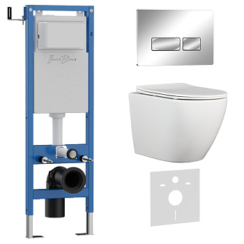 Комплект 3в1 IBERICA BLANCA инсталляция SILENCIO MINI, унитаз BILBAO ALTO белый, кнопка смыва ESTI-R хром глянцевый (IB.001M.BLA.234.213)