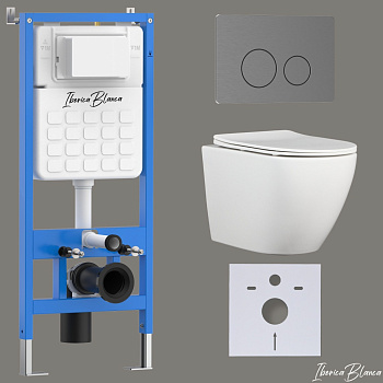 Комплект 3в1 IBERICA BLANCA инсталляция SILENCIO, унитаз BILBAO ALTO белый, кнопка смыва INOX-О вороненая сталь (IB001.BLA.234.8180)