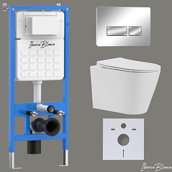 Комплект 3в1 IBERICA BLANCA инсталляция SILENCIO, унитаз BURGOS ALTO белый, кнопка смыва ESTI-R хром глянцевый (IB001.BRA.234.213)