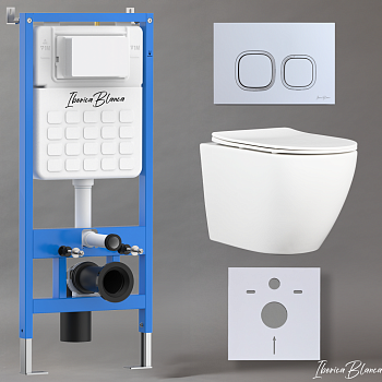 Комплект 3в1 IBERICA BLANCA инсталляция SILENCIO, унитаз BILBAO ALTO белый, кнопка смыва ESTI-Q хром матовый (IB001.BLA.234.834)