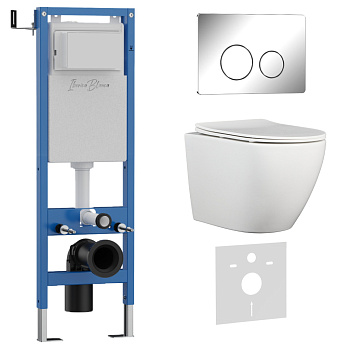 Комплект 3в1 IBERICA BLANCA инсталляция SILENCIO MINI, унитаз BILBAO ALTO белый, кнопка смыва INOX-O хром глянцевый (IB.001M.BLA.234.8131)