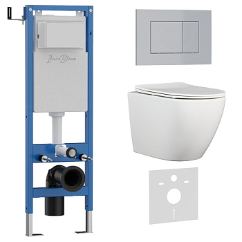 Комплект 3в1 IBERICA BLANCA инсталляция SILENCIO MINI, унитаз BILBAO ALTO белый, кнопка смыва ESTI-S хром матовый (IB.001M.BLA.234.853)