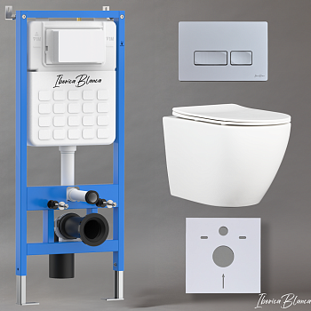 Комплект 3в1 IBERICA BLANCA инсталляция SILENCIO, унитаз BILBAO ALTO белый, кнопка смыва ESTI-R хром матовый (IB001.BLA.234.214)