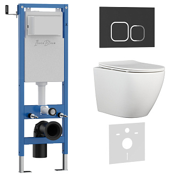 Комплект 3в1 IBERICA BLANCA инсталляция SILENCIO MINI, унитаз BILBAO ALTO белый, кнопка смыва ESTI-Q черный матовый (IB.001M.BLA.234.832)